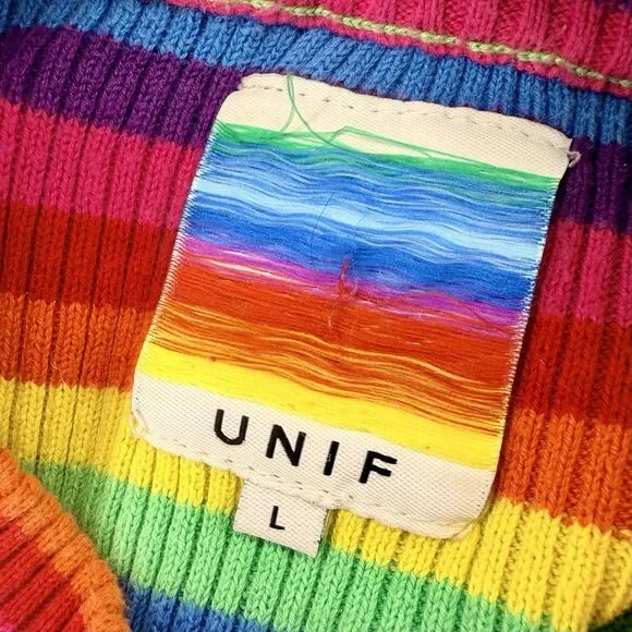 UNIF "Over The Rainbow" Lenny Ribbed Mock Neck Crop Top Size L Large GUC!! - Picture 4 of 5